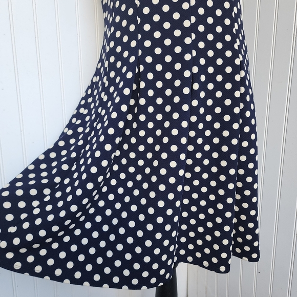 ILE NEW YORK Navy Blue Fit Flare A-Line Dress White Polka Dot Textured Stretc 10 - Picture 6 of 16
